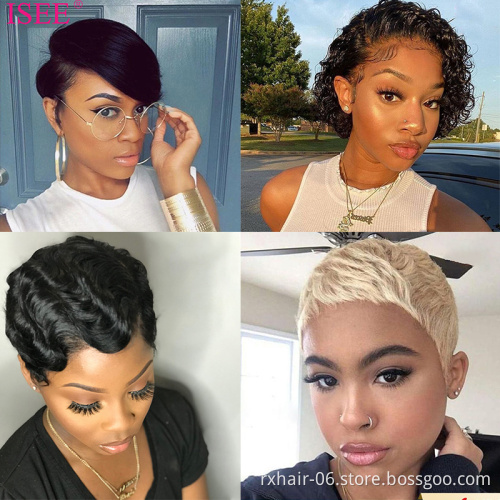 Hot Sale Natural Black Short Curly Brazilian Cuticle Aligned Raw Virgin Hair Pixie Cut Lace Front Closure Wig